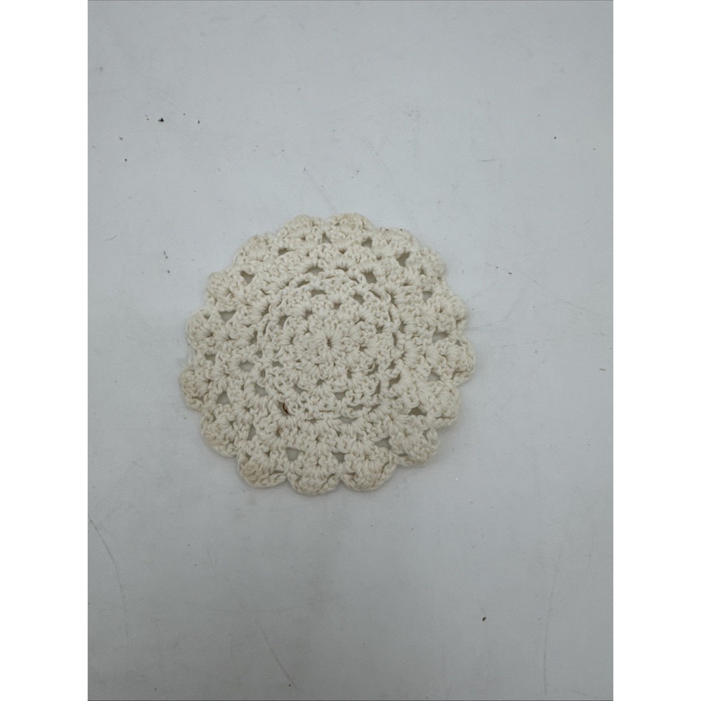 Cream Round Crocheted Doily 3 In